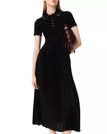 Maje Pleated maxi dress with polo collar at Bloomingdales
