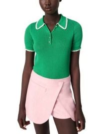 Maje Pointelle Knit Crochet Polo Shirt Bloomingdales at Bloomingdales