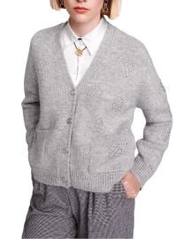 Maje Studded Fine Knit Cardigan at Bloomingdales