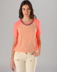 Maje Top - Color Block with Chain Collar at Bloomingdales