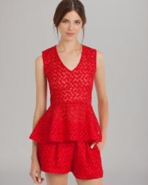 Maje Top - Lace Peplum in red at Bloomingdales