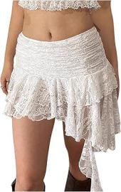 MakeMeChic Women's Lace Skirt with Shorts Low Rise Ruffle Flowy Mini Skirt Micro Skort at Amazon