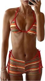 MakeMeChic Women's Polka Dots Triangle Bikini Sets Swim Shorts Y2K Leopard Bathing Suit Swimsuit at Amazon