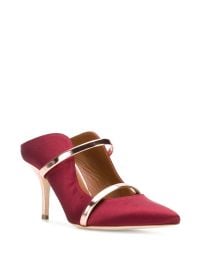 Malone Souliers Maureen 100MM Satin Mules with Mirror Leather Straps at Farfetch