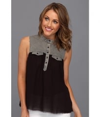 Mandy Denim Crepe Combo Blouse at 6pm