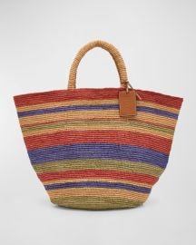 Manebi Stripped Raffia Summer Tote Bag at Neiman Marcus