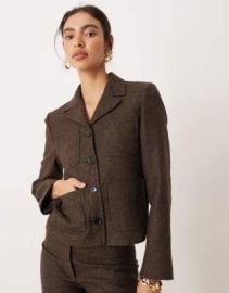 Mango Camila wool mix short blazer in chocolate - part of a set at ASOS