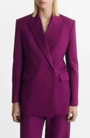 Mango Linen blend Double breasted Suit Blazer in Fuchsia at Nordstrom