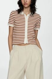 Mango Stripe Short Sleeve Knit Button Up Shirt at Nordstrom Rack