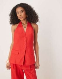 Mango halterneck linen vest in red - part of a set at ASOS