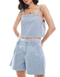Mango pinstripe denim shorts in light blue - part of a set at ASOS