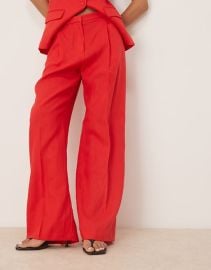 Mango tailored straight leg linen pants in red - part of a set at ASOS