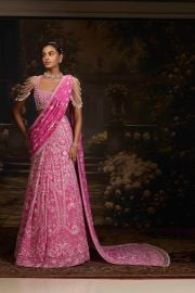 Manish Malhotra Rose Pink Chiffon Stitched Saree Set at Manish Malhotra