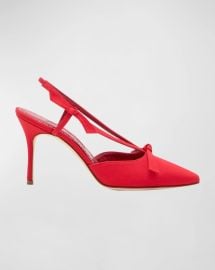 Manolo Blahnik Cortintia Satin Bow Slingback Pumps at Neiman Marcus