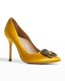 Manolo Blahnik Hangisi Crystal Buckle Satin Pumps at Neiman Marcus