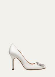 Manolo Blahnik Hangsi Satin Crystal-Buckle Pumps - at Bergdorf Goodman