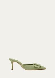 Manolo Blahnik Maysale Suede Buckle Stiletto Mules at Bergdorf Goodman