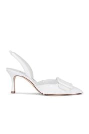 Manolo Blahnik Maysli 70 Nappa Slingback in White FWRD at FWRD