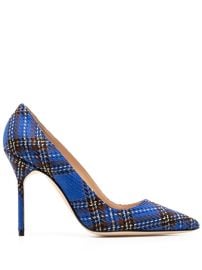 Manolo Blahnik Tartan Leather Pumps Blue at Farfetch
