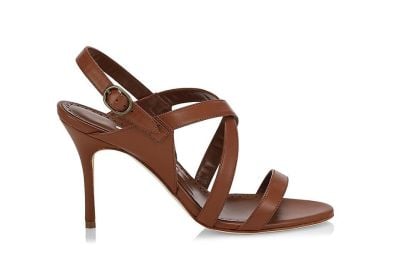 Manolo Blahnik Women Singanu Strappy High Heels Leather Sandals Brown ShopSimon at Shop Simon