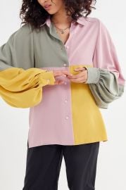 Many Miles Colorblock Button-Down Shirt by Ghospell at Urban Outfitters at Urban Outfitters