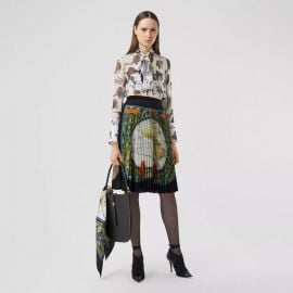 Map print silk lined pleated skirt at Burberry