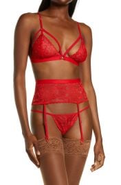 Mapale Lace Bralette Thong and Garter Belt at Nordstrom