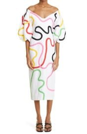 Mara Hoffman Namari Puff Sleeve Linen Blend Dress in White Multi  at Nordstrom