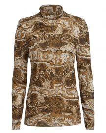 Marble Print Mesh Turtleneck Top at Intermix