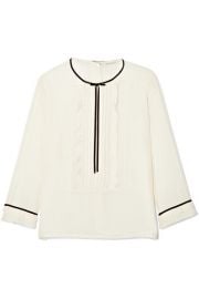 Marc Jacobs   Grosgrain-trimmed ruffled silk crepe de chine blouse at Net A Porter