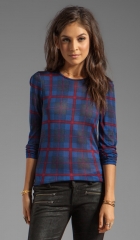 Marc by Marc Jacobs Sheer Plaid Jersey Long Sleeve in Prairie Indigo Multi  REVOLVE at Revolve