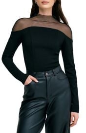Marcella Joanna Sheer Yoke Funnel Neck Top at Nordstrom