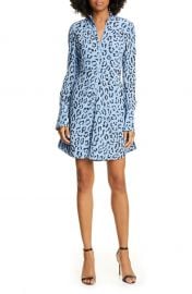 Marcella Leopard Print Long Sleeve Silk Minidress at Nordstrom