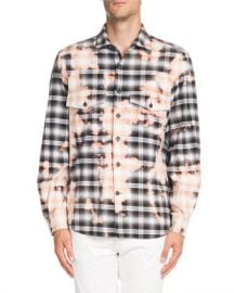 Marcelo Burlon Bleach-Distressed Plaid Shirt at Neiman Marcus