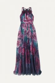 Marchesa Notte - Appliqu  d pleated floral-print chiffon gown at Net A Porter