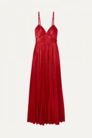 Marchesa Notte - Crocheted lace-trimmed pleated lam   gown at Net A Porter