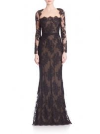 Marchesa Notte - Embroidered Lace Illusion Neckline Gown at Saks Fifth Avenue