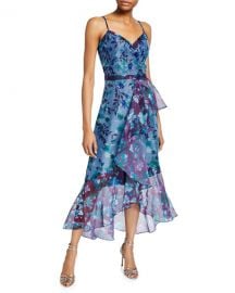 Marchesa Notte Colorblock Floral Organza Sleeveless High-Low Side-Ruffle Gown at Neiman Marcus