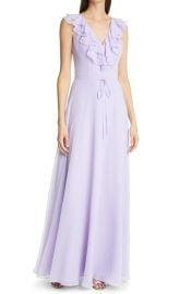 Marchesa Notte Double Ruffle V-Neck Sleeveless Gown at Nordstrom