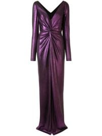 Marchesa Notte Metallic Ruched V-neck Dress - Farfetch at Farfetch