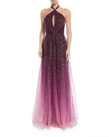 Marchesa Notte Ombre Glitter Tulle Halter Gown at Neiman Marcus