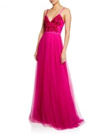 Marchesa Notte V-Neck Sleeveless Embroidered Beaded Bodice Point D  x27 Esprit Gown at Neiman Marcus