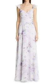 Marchesa Notte Watercolor Floral Print Chiffon Gown at Nordstrom