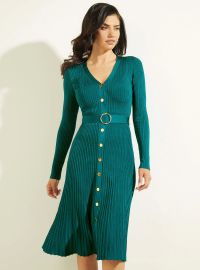 Marciano Teal Diletta Rib Knit Midi Dress at Guess