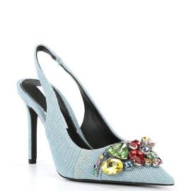 Mardona Denim Pointed Toe Jewel Slingback Pumps at Dillards