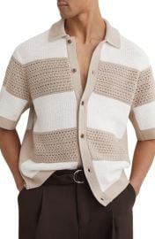 Marek Open Knit Short Sleeve Button-Up Shirt at Nordstrom