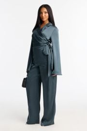 Margot Satin Wrap Shirt And Pant Set - Teal Fashion Nova at Fashion Nova