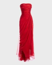 Maria Lucia Hohan Bryony Strapless Draped Silk Chiffon Slit-Hem Midi Dress at Neiman Marcus