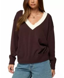Marie Lace Contrast Cotton V Neck Sweater at Bloomingdales