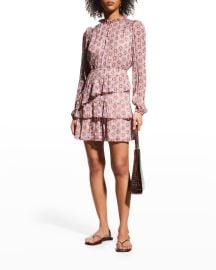 Marie Oliver Alana Geometric-Print Tiered Dress at Neiman Marcus